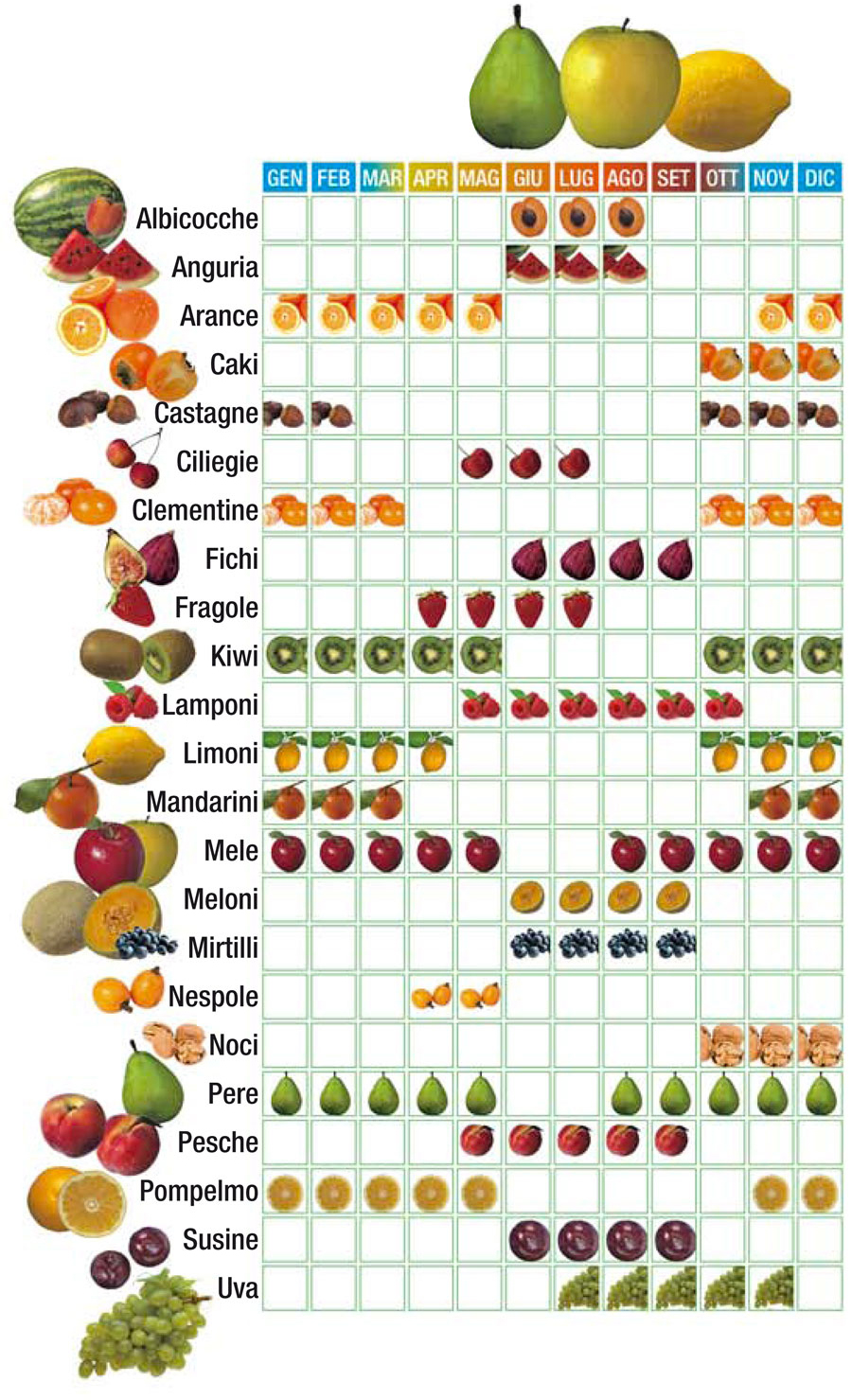 calendario di frutta di stagione